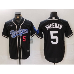 Men Los Angeles Dodgers 5 Freddie Freeman Black Cool Base With Patch Stitched Baseball Jersey 5