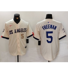 Men Los Angeles Dodgers 5 Freddie Freeman Cream Stitched Baseball Jersey 1