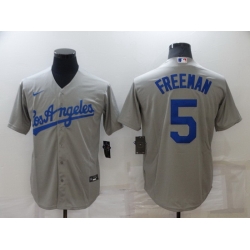 Men Los Angeles Dodgers 5 Freddie Freeman Grey Cool Base Stitched Baseball jersey