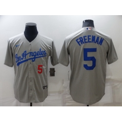 Men Los Angeles Dodgers 5 Freddie Freeman Grey Cool Base Stitched MLB Jersey