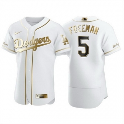 Men Los Angeles Dodgers 5 Freddie Freeman White Golden Flex Base Stitched jersey