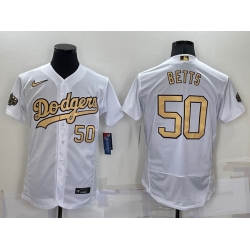 Men Los Angeles Dodgers 50 Mookie Betts 2022 All Star White Flex Base Stitched Baseball Jersey