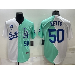 Men Los Angeles Dodgers 50 Mookie Betts 2022 All Star White Green Cool Base Stitched Baseball Jerseys