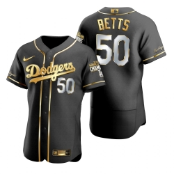 Men Los Angeles Dodgers 50 Mookie Betts Black 2020 World Series Champions Gold Edition Jersey