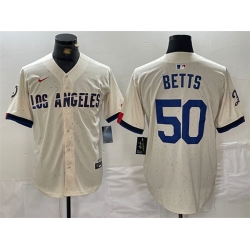 Men Los Angeles Dodgers 50 Mookie Betts Cream Stitched Baseball Jersey