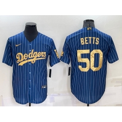 Men Los Angeles Dodgers 50 Mookie Betts Navy Gold Cool Base Stitched Baseball Jersey