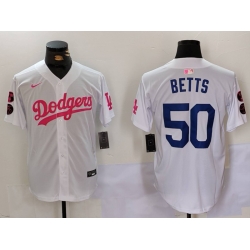 Men Los Angeles Dodgers 50 Mookie Betts White Pink Vin  26 Kobe Patch Stitched Baseball Jerseys 1