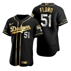 Men Los Angeles Dodgers 51 Dylan Floro Black 2020 World Series Champions Golden Limited Jersey