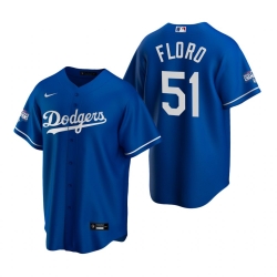 Men Los Angeles Dodgers 51 Dylan Floro Royal 2020 World Series Champions Replica Jersey