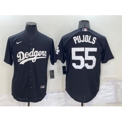 Men Los Angeles Dodgers 55 Albert Pujols Black Cool Base Stitched Baseball Jersey