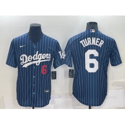 Men Los Angeles Dodgers 6 Trea Turner Navy Cool Base Stitched Baseball Jersey