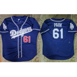 Men Los Angeles Dodgers 61 Chan Ho Park Navy Cool Base Stitched Baseball Jersey