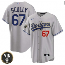 Men Los Angeles Dodgers 67 Vin Scully 2022 Grey Vin Scully Patch Cool Base Stitched Baseball Jersey