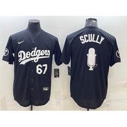 Men Los Angeles Dodgers 67 Vin Scully Black Big Logo With Vin Scully Patch Stitched JerseyS