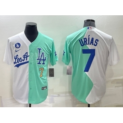 Men Los Angeles Dodgers 7 Julio Urias 2022 All Star White Green Cool Base Stitched Jersey