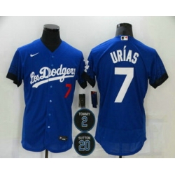 Men Los Angeles Dodgers 7 Julio Urias Blue 2 20 Patch City Connect Flex Base Stitched Jersey