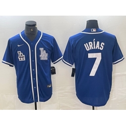 Men Los Angeles Dodgers 7 Julio Urias Blue Cool Base Stitched Baseball Jersey