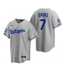 Men Los Angeles Dodgers 7 Julio Urias Gray 2020 World Series Champions Road Replica Jersey