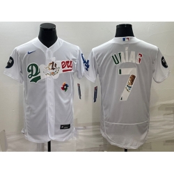 Men Los Angeles Dodgers 7 Julio Urias White With Vin Scully Patch Flex Base Stitched Baseball JerseyS