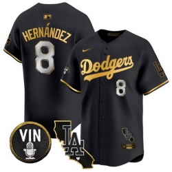 Men Los Angeles Dodgers 8 Enrique Hernandez Black Gold Vin  26 California Patch Vapor Premier Limited Stitched Baseball Jersey