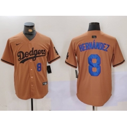 Men Los Angeles Dodgers 8 Kike Hernandez Brown Cool Base Stitched Baseball Jersey 9