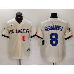 Men Los Angeles Dodgers 8 Kike Hernandez Cream Stitched Baseball Jersey 3