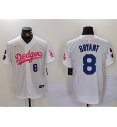 Men Los Angeles Dodgers 8 Kobe Bryant White Pink Vin  26 Kobe Patch Stitched Baseball Jersey 5