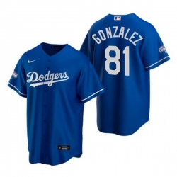 Men Los Angeles Dodgers 81 Victor Gonzalez Royal 2020 World Series Champions Home Patch Cool Base Stitched Jersey