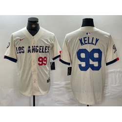 Men Los Angeles Dodgers 99 Joe Kelly Cream Stitched Baseball Jersey 2