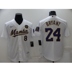 Men Los Angeles Dodgers Front 8 Back 24 Kobe Bryant  Mamba White Cool Base Stitched jersey