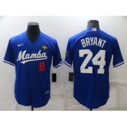 Men Los Angeles Dodgers Front 8 Back 24 Kobe Bryant Royal Mamba Throwback With KB Patch Cool Base Stitched jersey