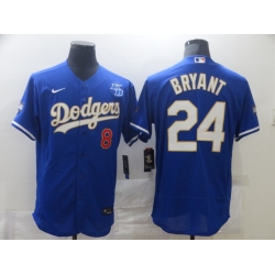 Men Los Angeles Dodgers Kobe Bryant 8 24 Championship Gold Trim Blue Limited All Stitched Flex Base Jersey