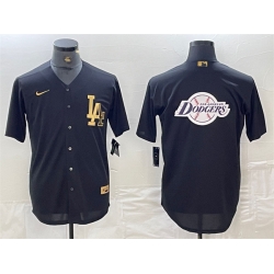 Men Los Angeles Dodgers Team Big Logo Black Cool Base Stitched Baseball Jersey