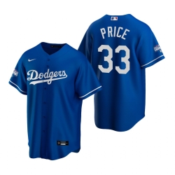 Men Los Angeles Dodgers33  David Price Royal 2020 World Series Champions Replica Jersey