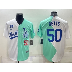 Men Nike Los Angeles Dodgers 50 Mookie Betts 2022 All Star White Green Cool Base Stitched Baseball Jerseys