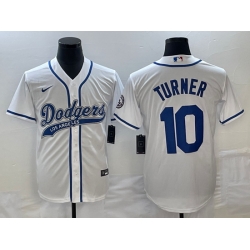 Men's Los Angeles Dodgers #10 Justin Turner White With Patch Cool Base Stitched Baseball Jersey1