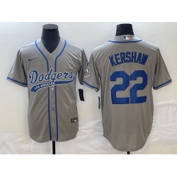 Men's Los Angeles Dodgers #22 Clayton Kershaw Grey Cool Base Stitched Baseball Jersey