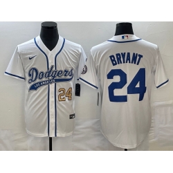 Men's Los Angeles Dodgers #24 Kobe Bryant Number White With Patch Cool Base Stitched Baseball Jersey