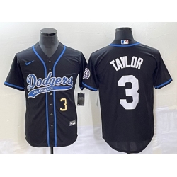 Men's Los Angeles Dodgers #3 Chris Taylor Number Black With Patch Cool Base Stitched Baseball Jersey