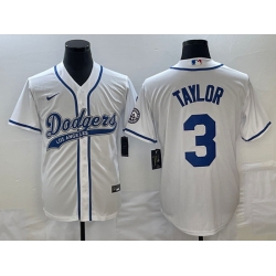 Men's Los Angeles Dodgers #3 Chris Taylor White With Patch Cool Base Stitched Baseball Jersey