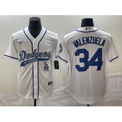 Men's Los Angeles Dodgers #34 Fernando Valenzuela White With Patch Cool Base Stitched Baseball Jersey