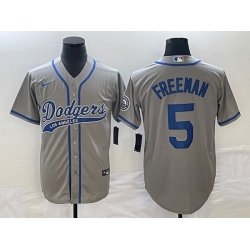 Men's Los Angeles Dodgers #5 Freddie Freeman Grey Cool Base Stitched Baseball Jersey1