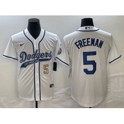 Men's Los Angeles Dodgers #5 Freddie Freeman Number White Cool Base Stitched Baseball Jersey