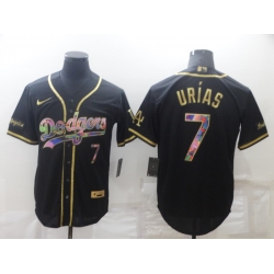 Men's Los Angeles Dodgers #7 Julio Urias Black Iridescent Logo Stitched MLB Cool Base Nike Jersey