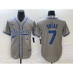 Men's Los Angeles Dodgers #7 Julio Urias Grey With Patch Cool Base Stitched Baseball Jersey