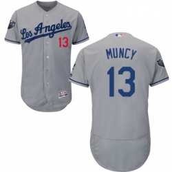 Mens Majestic Los Angeles Dodgers 13 Max Muncy Grey Road Flex Base Authentic Collection 2018 World Series Jersey