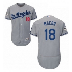 Mens Majestic Los Angeles Dodgers 18 Kenta Maeda Authentic Grey Road 2017 World Series Bound Flex Base Jersey