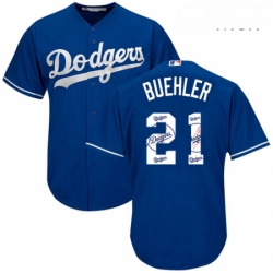 Mens Majestic Los Angeles Dodgers 21 Walker Buehler Authentic Royal Blue Team Logo Fashion Cool Base MLB Jersey 