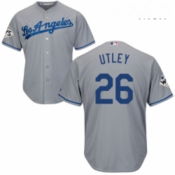 Mens Majestic Los Angeles Dodgers 26 Chase Utley Replica Grey Road 2017 World Series Bound Cool Base MLB Jersey