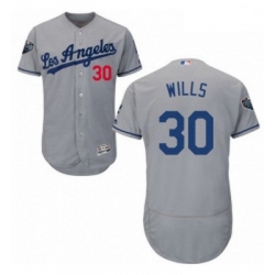 Mens Majestic Los Angeles Dodgers 30 Maury Wills Grey Road Flex Base Authentic Collection 2018 World Series Jersey